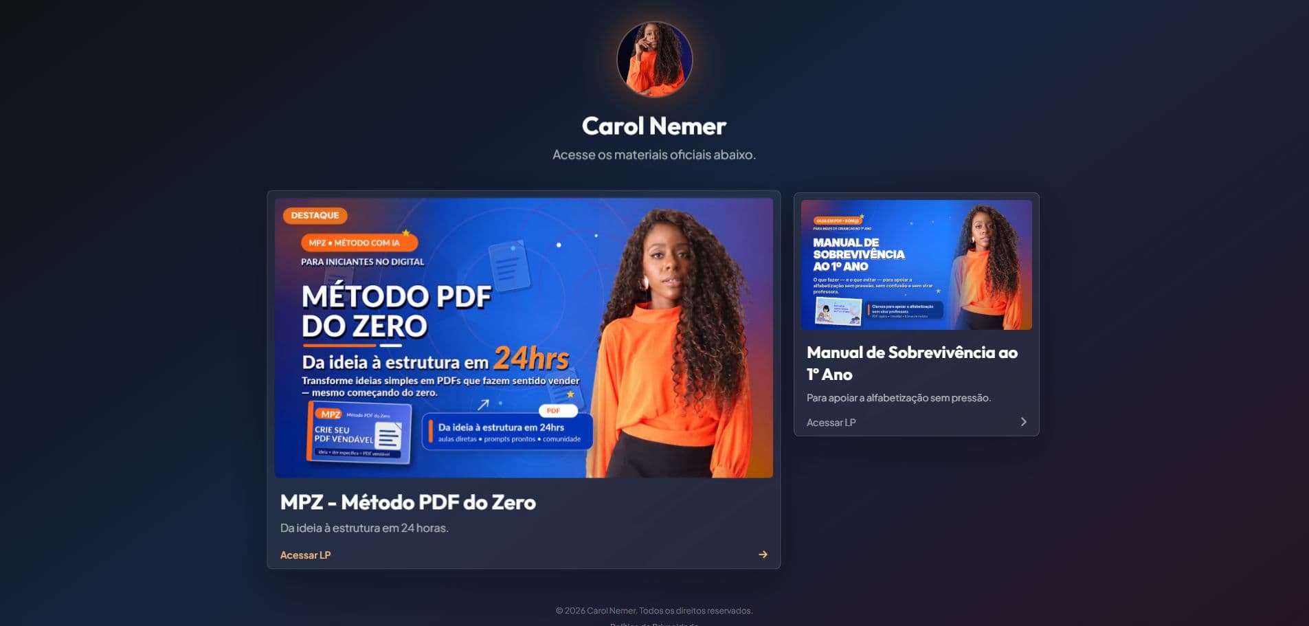 Versão desktop do projeto Portal Carol Nemer
